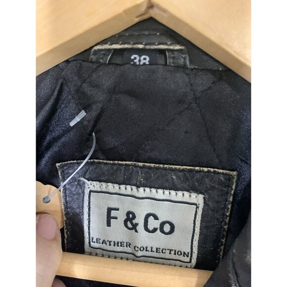 Vintage F & Co Distressed Black Leather Jacket Made in Spain Mod Womens 38 EUC - Picture 5 of 16